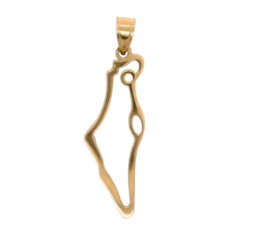 Map of Holy Land Israel 14K Gold 2" Judaica Jewelry Charm Pendant