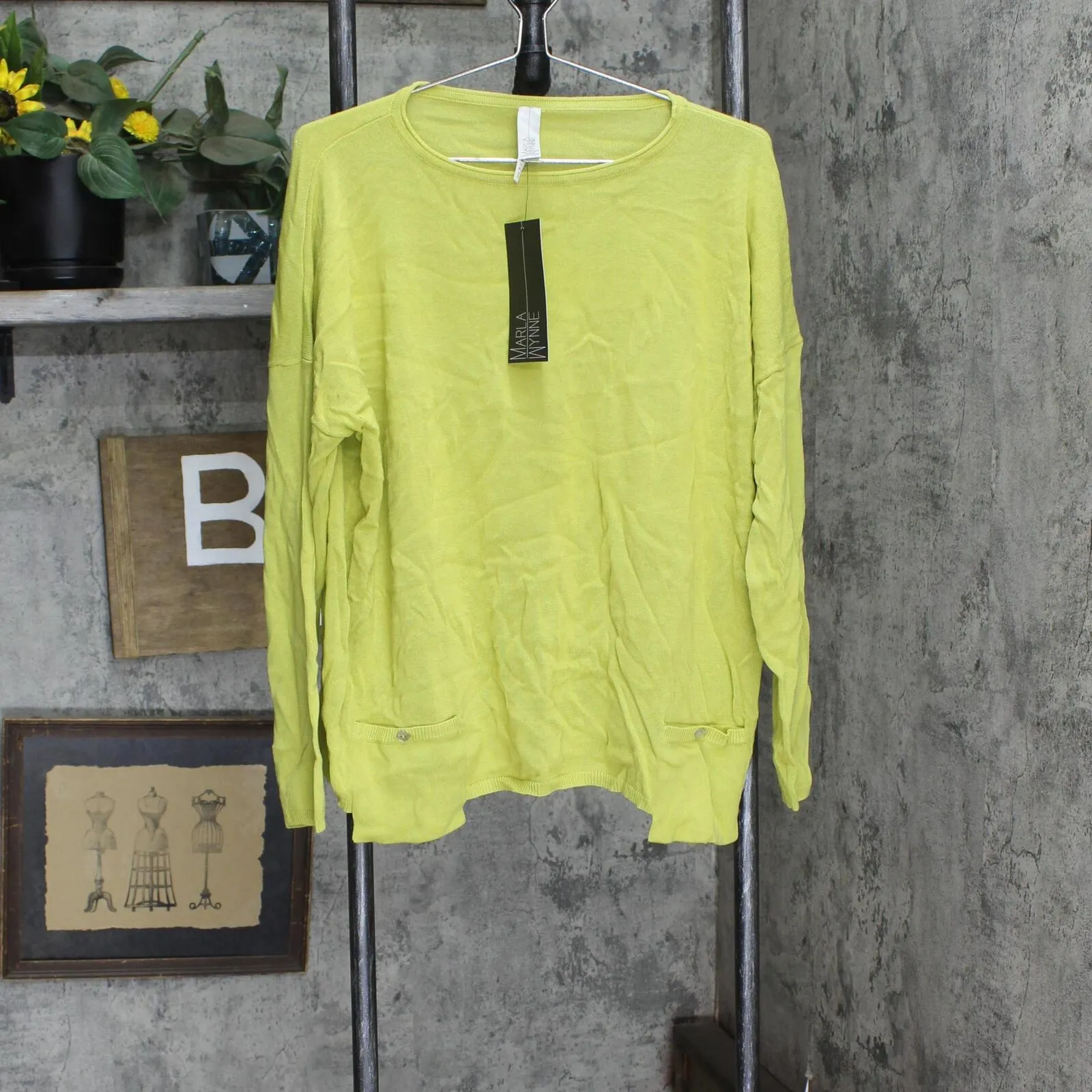 Marla Wynne Womens Drop Pocket Boat-Neck Sweater 685558 Pear Green L