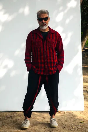 Maroon Shirt   Black/Maroon Dual Dhoti Set