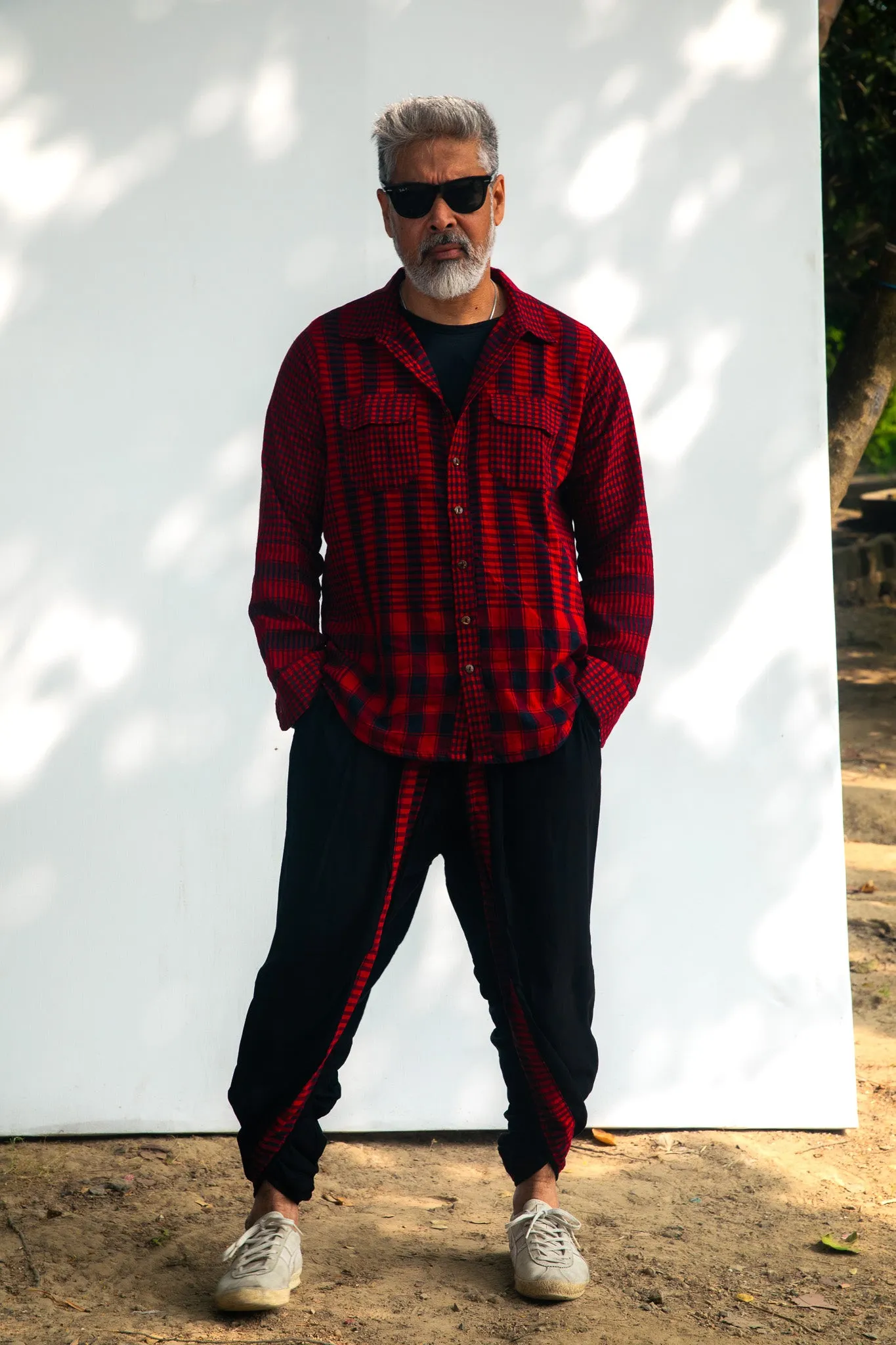 Maroon Shirt   Black/Maroon Dual Dhoti Set