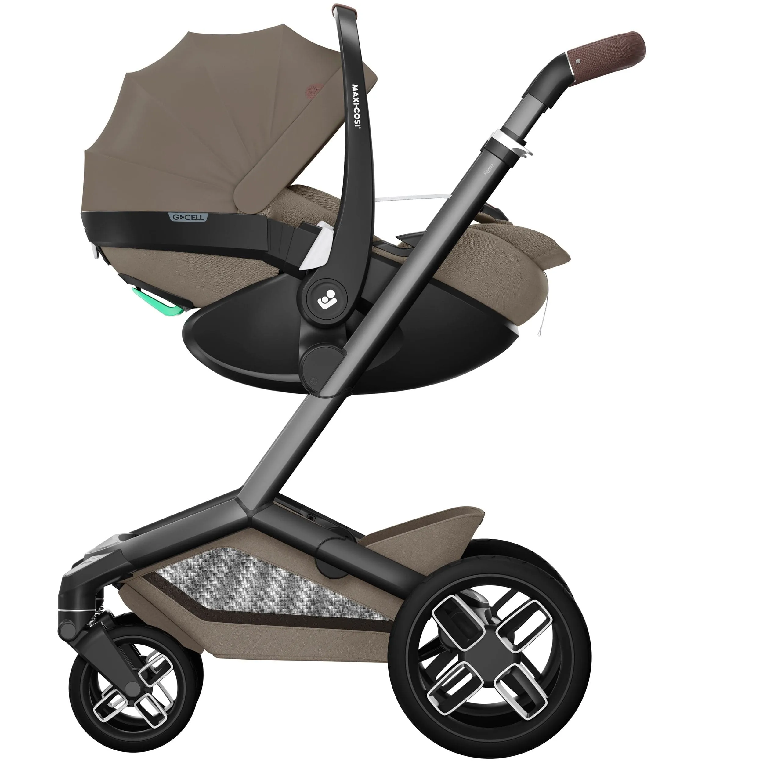 Maxi-Cosi FAME 9 Piece Premium Travel System in Twillic Truffle (Black Wheels)