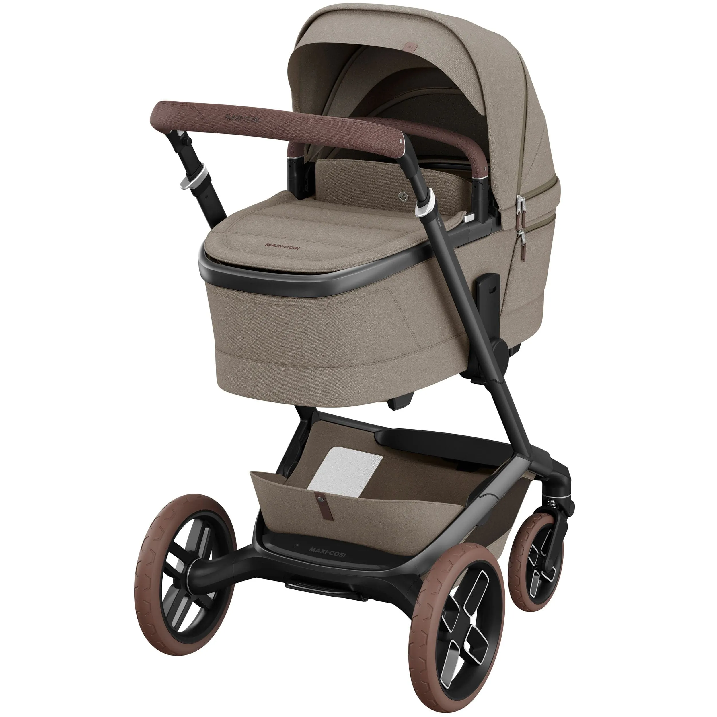 Maxi-Cosi FAME 9 Piece Premium Travel System in Twillic Truffle (Brown Wheels)