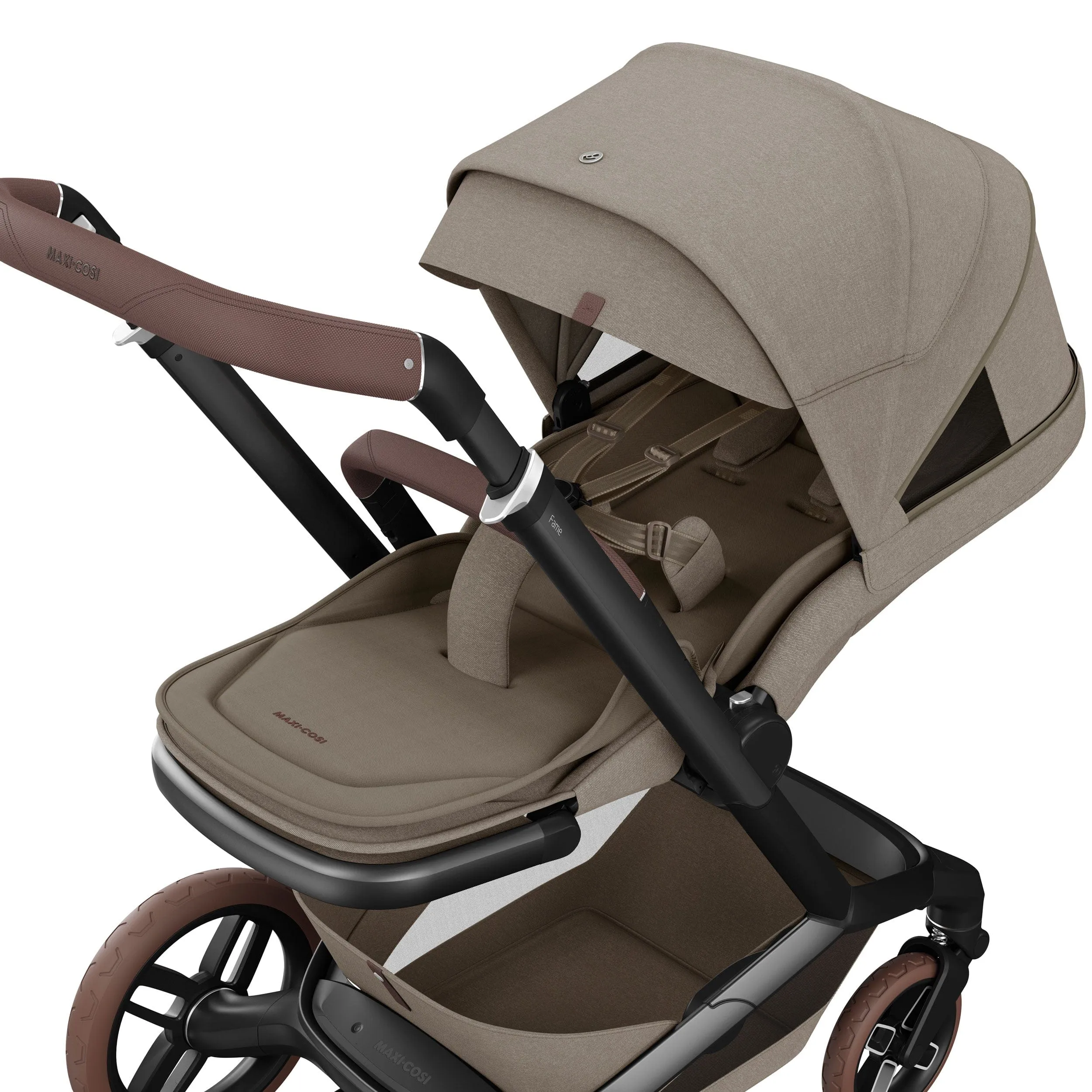 Maxi-Cosi FAME 9 Piece Premium Travel System in Twillic Truffle (Brown Wheels)