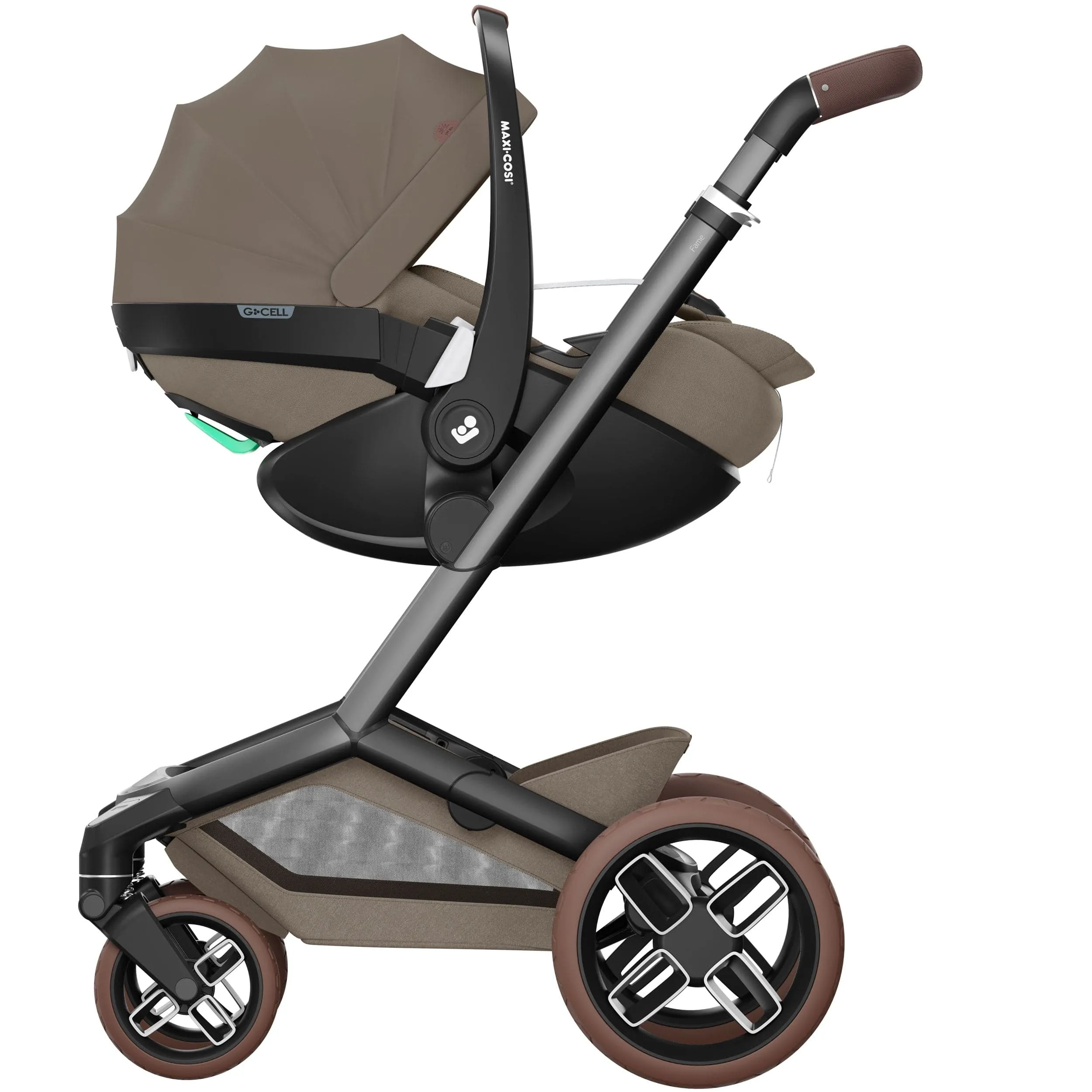 Maxi-Cosi FAME 9 Piece Premium Travel System in Twillic Truffle (Brown Wheels)