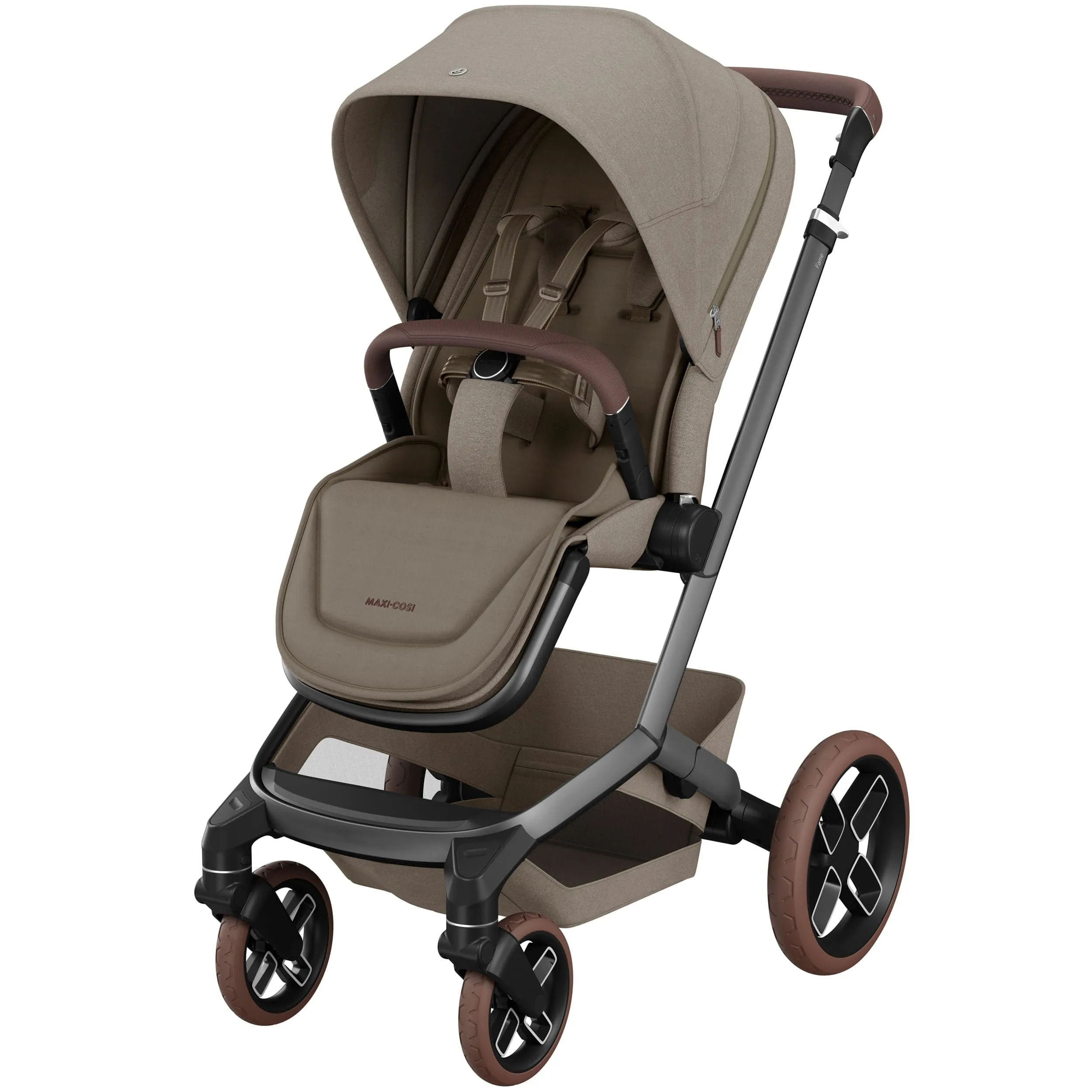 Maxi-Cosi FAME 9 Piece Premium Travel System in Twillic Truffle (Brown Wheels)