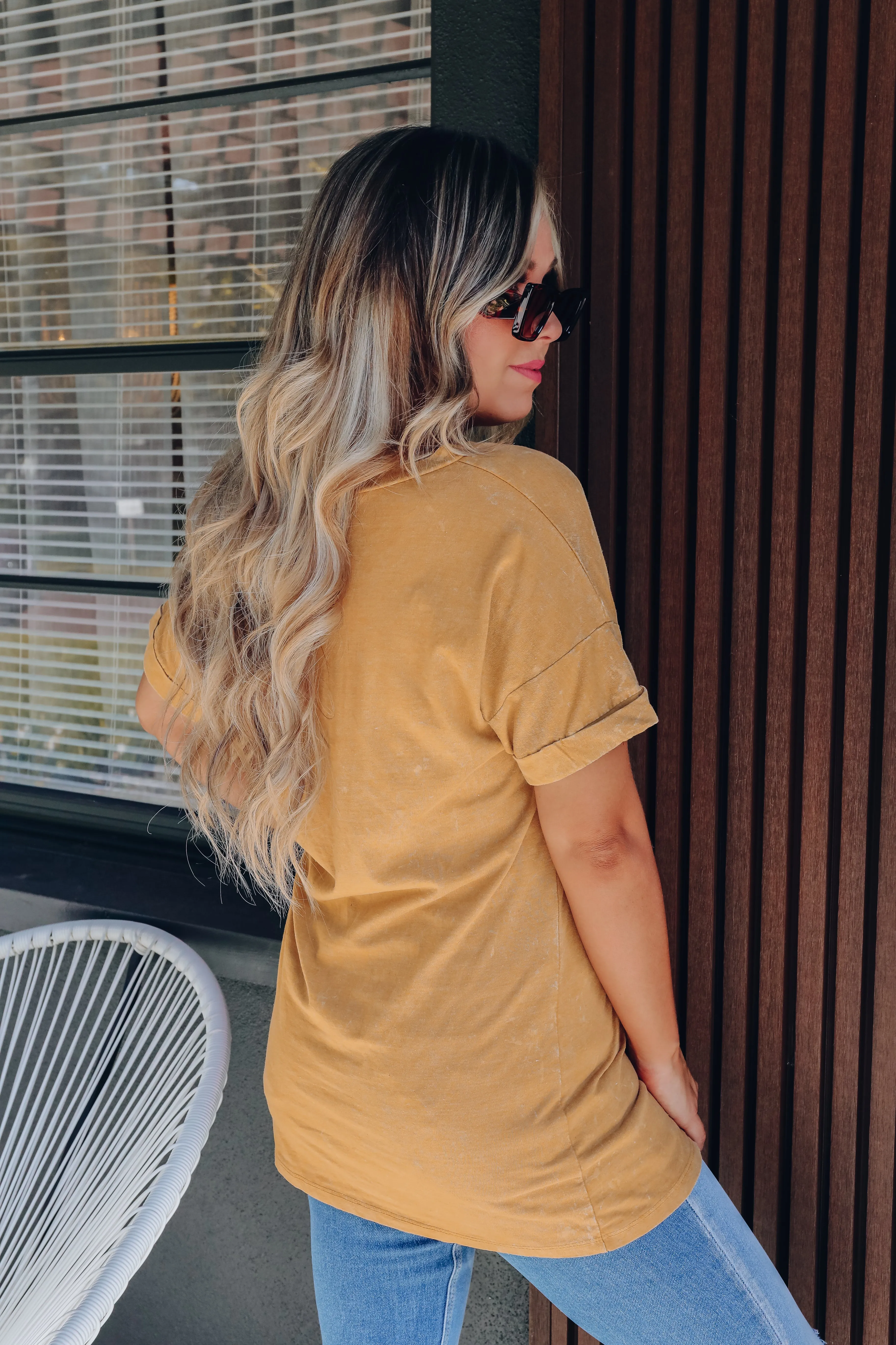 Maya Vintage Wash Pocketed Tee - Mustard