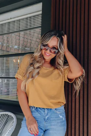 Maya Vintage Wash Pocketed Tee - Mustard