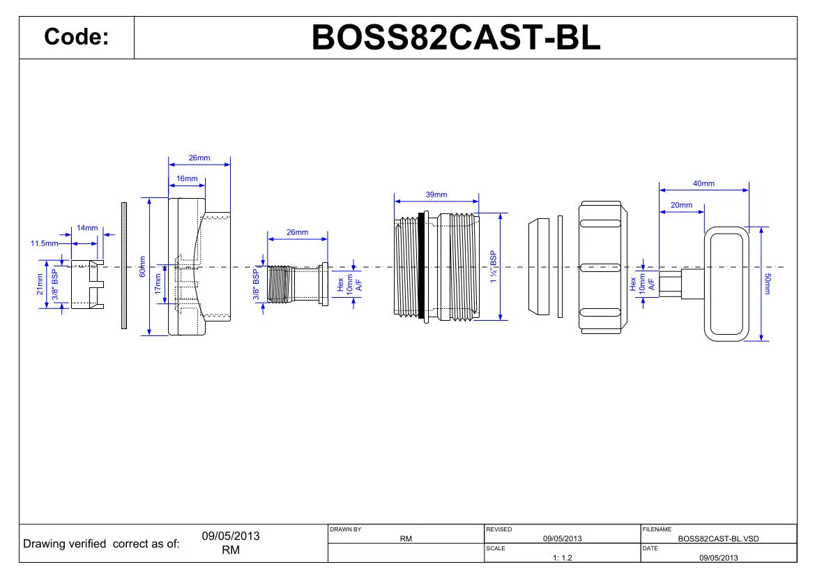 McAlpine BOSS82CAST-BL Black Mechanical Two Piece Cast Iron Soil Pipe Boss Connector to suit 22mm drill size