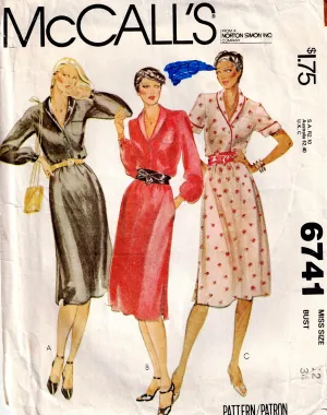 McCall's 6741 Womens Shirtdress 1970s Vintage Sewing Pattern Size 12 Bust 34 inches