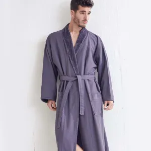 Men's Cotton Turkish Velour Shawl Collar Bathrobe, Luxury Comfort & Absorbent, Breathable & Softness, (Gray)