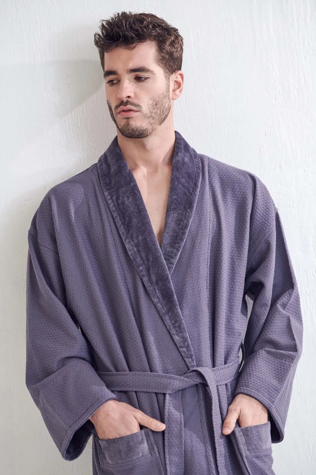 Men's Cotton Turkish Velour Shawl Collar Bathrobe, Luxury Comfort & Absorbent, Breathable & Softness, (Gray)