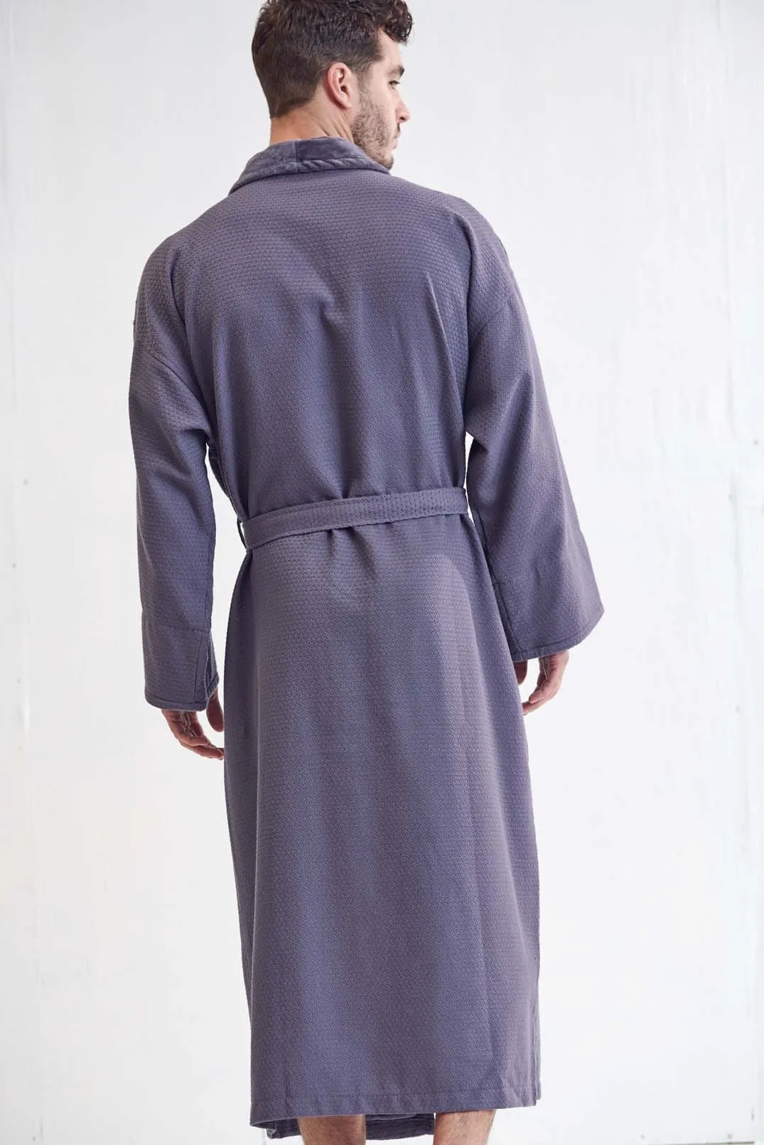 Men's Cotton Turkish Velour Shawl Collar Bathrobe, Luxury Comfort & Absorbent, Breathable & Softness, (Gray)
