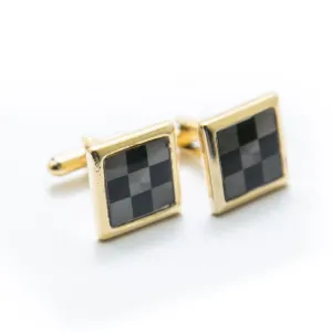 Mens Cufflinks Golden & Black – Chess Style For Formal & Casual Cufflinks