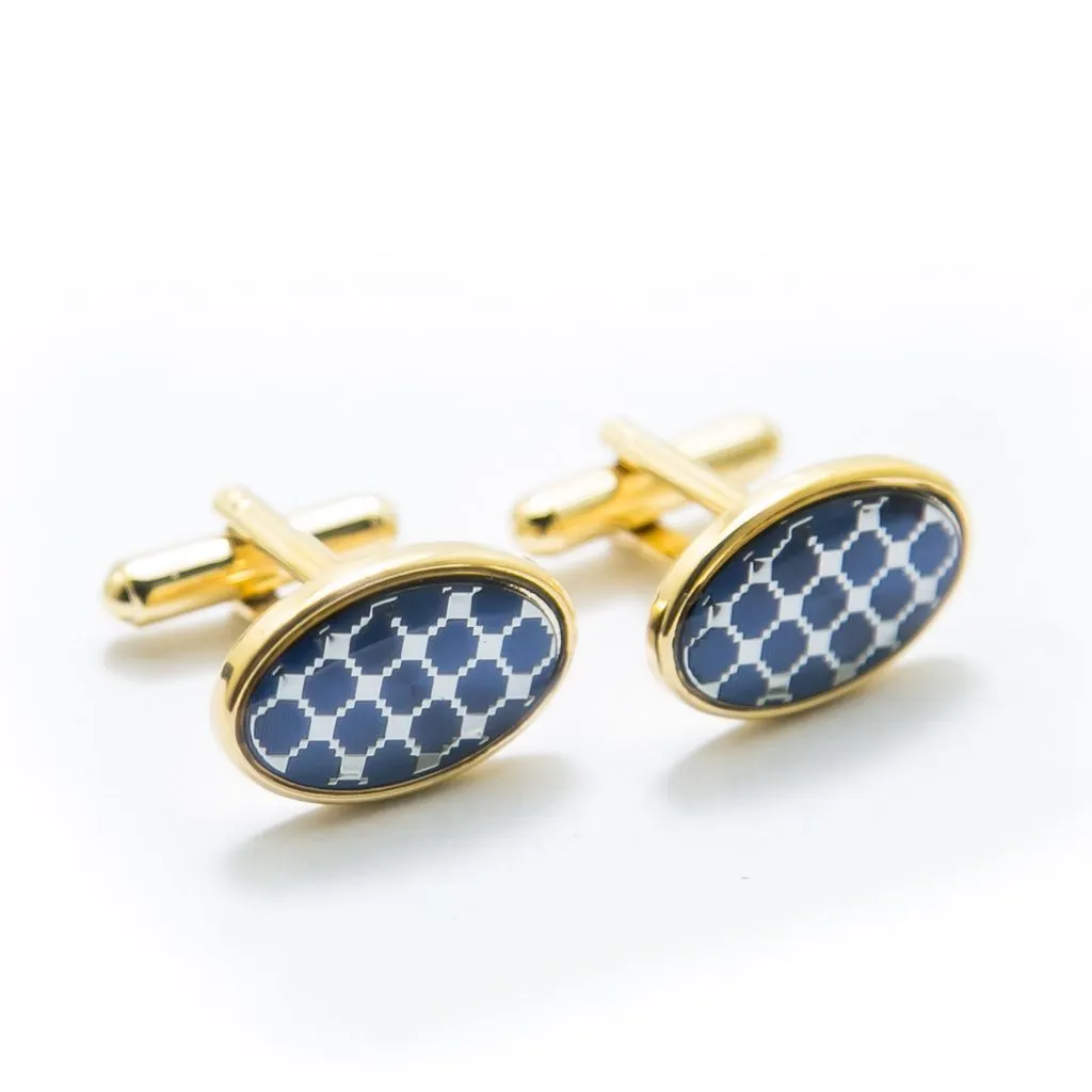 Mens Cufflinks Golden, Blue & White – For Casual & Formal Shirts – Mens Gift
