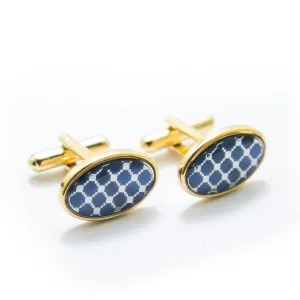 Mens Cufflinks Golden, Blue & White – For Casual & Formal Shirts – Mens Gift