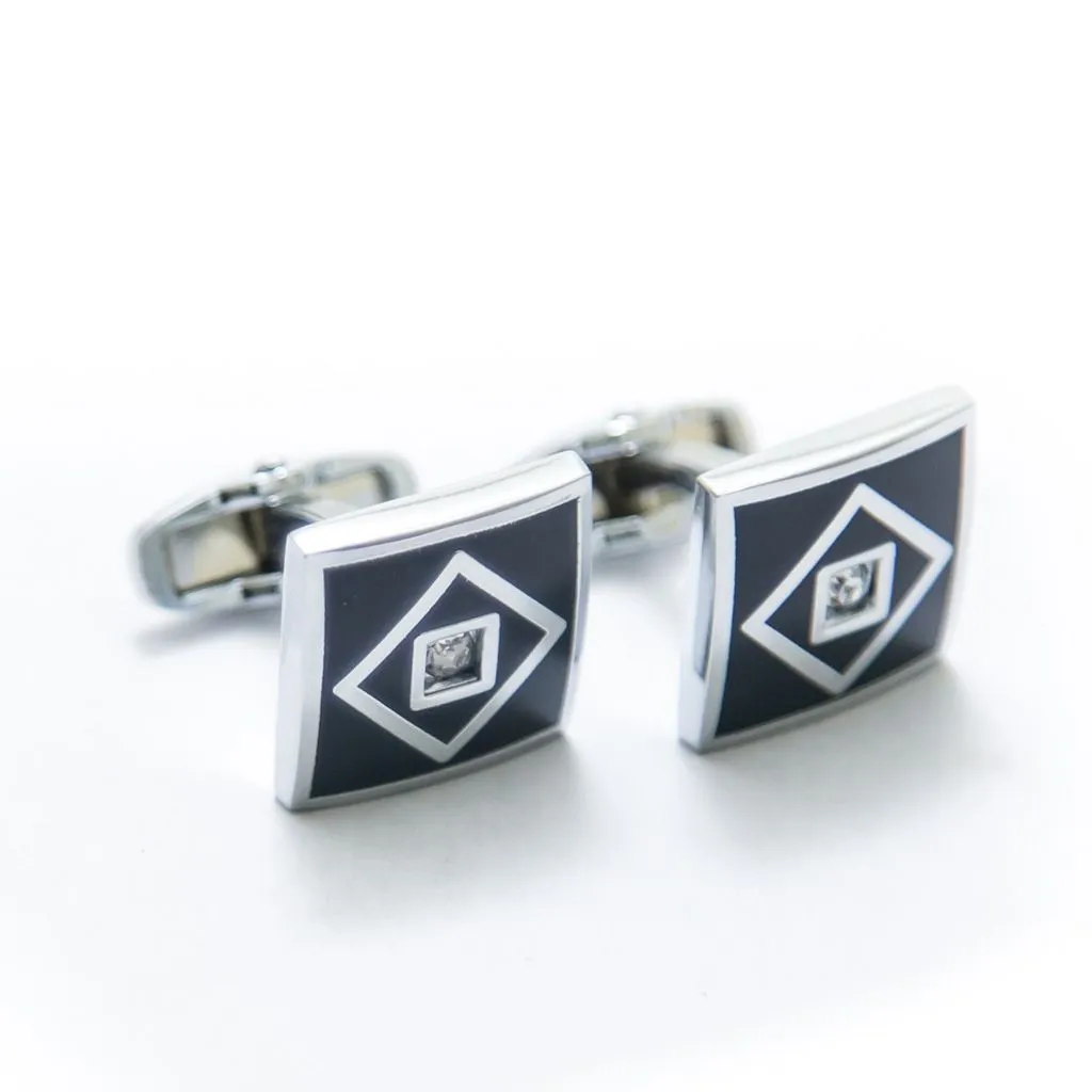 Mens Cufflinks – Stainless Steel With Square Black Design