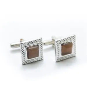 Mens Cufflinks With Brown Gemstone – Square