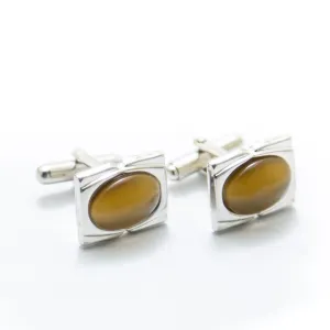 Mens Cufflinks With Golden Gemstone – Rectangle