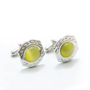 Mens Cufflinks With Lime Gemstone – Rounded