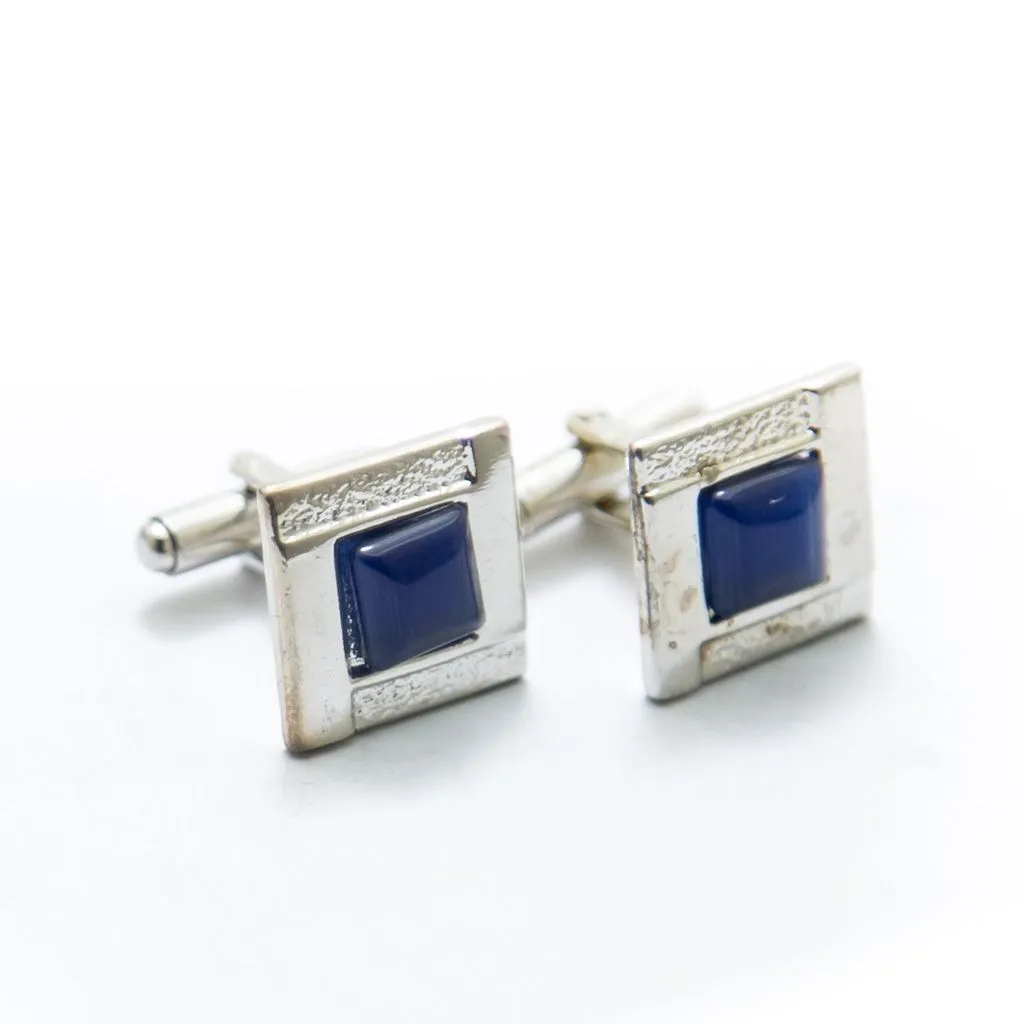 Mens Cufflinks With Navy Blue Gemstone – Square