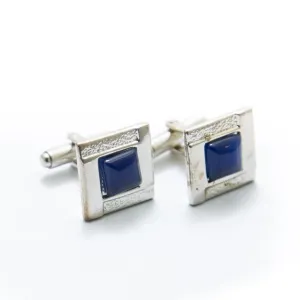 Mens Cufflinks With Navy Blue Gemstone – Square