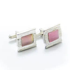 Mens Cufflinks With Pink Gemstone – Rectangle