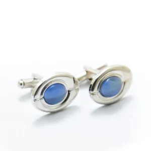 Mens Cufflinks With Sky Blue Gemstone – Oval