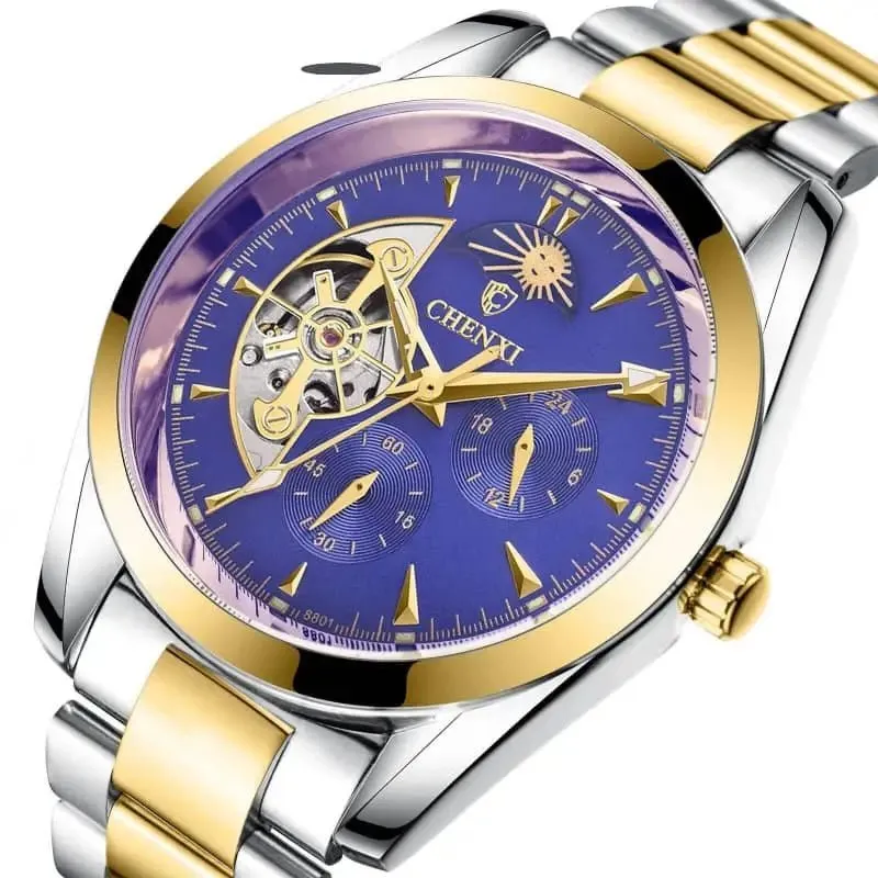 Men's Mechanical Watches: 24-Hour Moon Phase Display & Waterproof Design