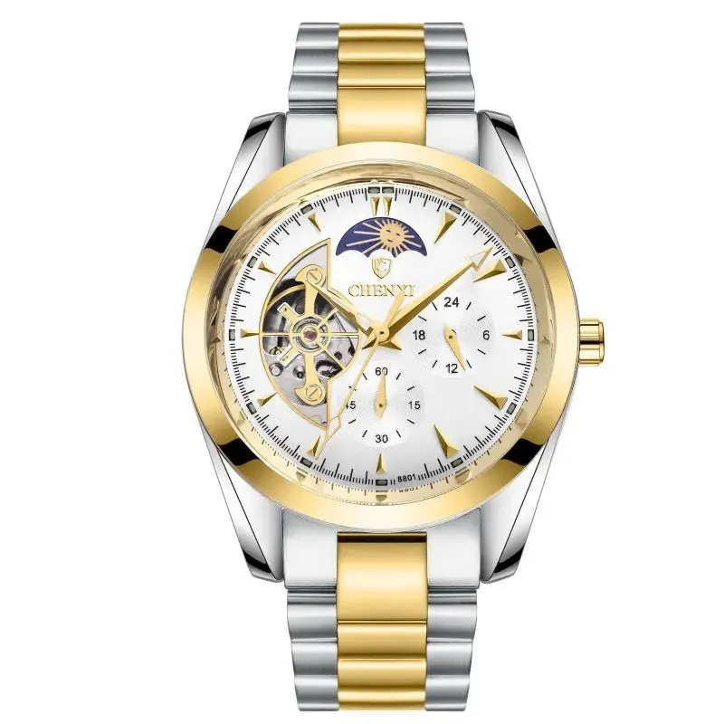 Men's Mechanical Watches: 24-Hour Moon Phase Display & Waterproof Design
