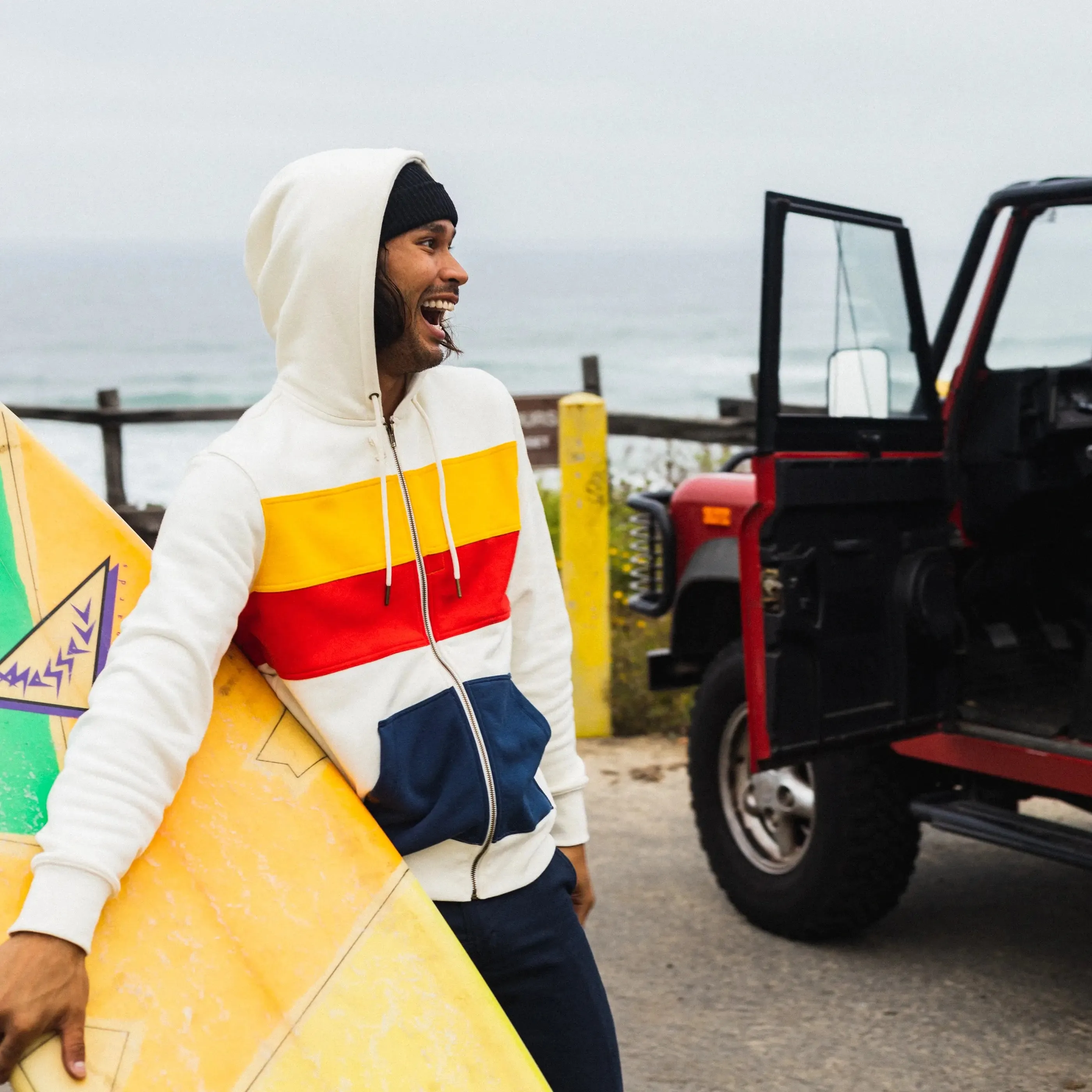 Men's PCH Full Zip Hoodie - Stripe, White Sand