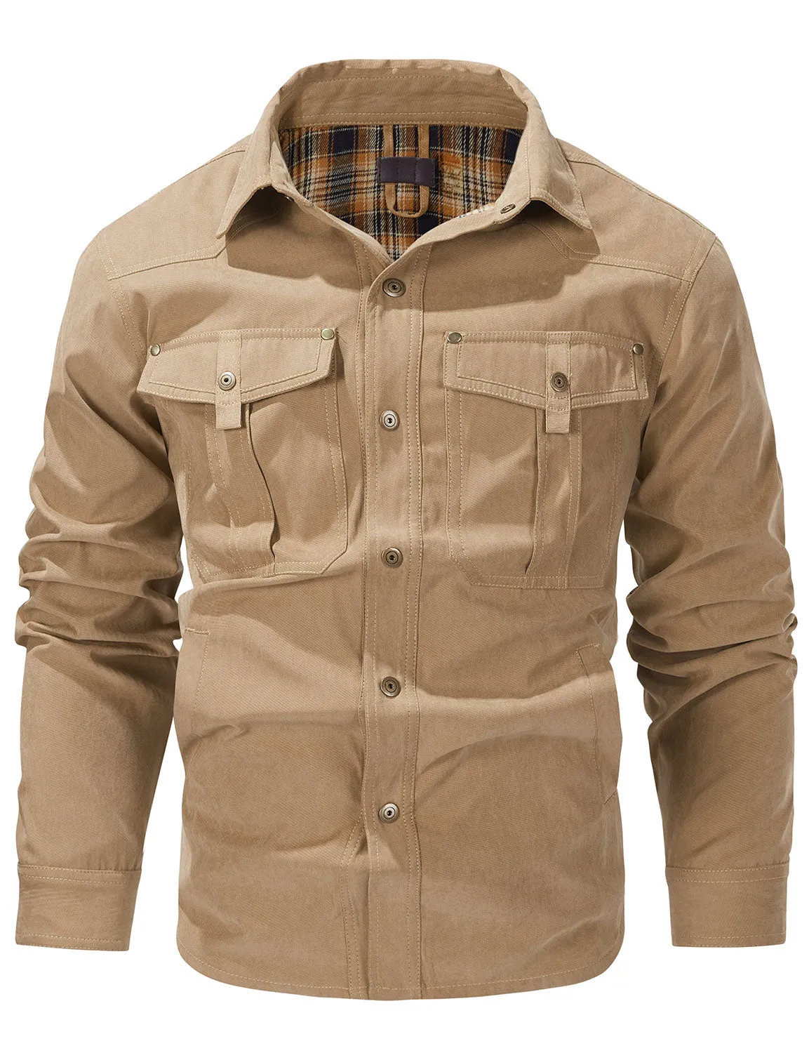 Men's Plaid Long Sleeve Vintage Western Plain Fall Winter Jacket Coat