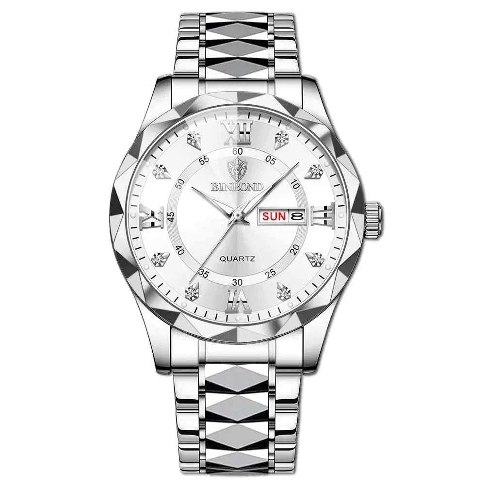 Men's Quartz Stainless Steel Waterproof Sport Week Date Clock Wristwatch