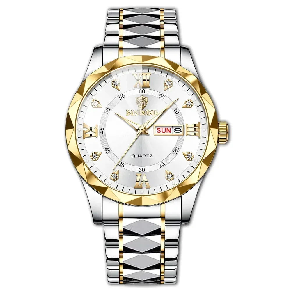 Men's Quartz Stainless Steel Waterproof Sport Week Date Clock Wristwatch