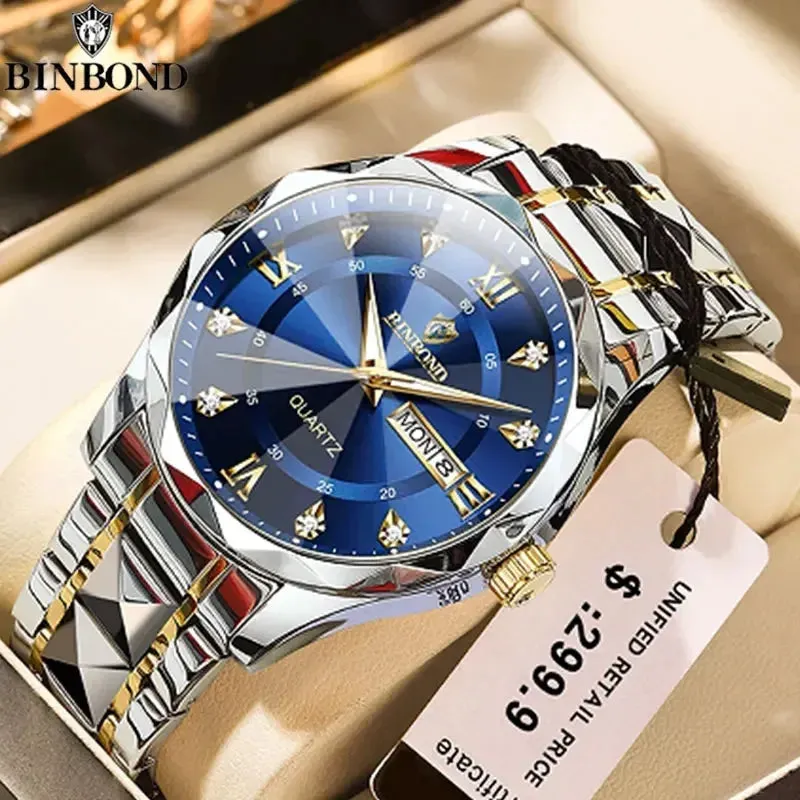 Men's Quartz Stainless Steel Waterproof Sport Week Date Clock Wristwatch