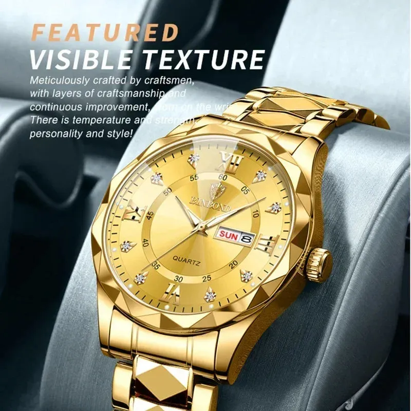 Men's Quartz Stainless Steel Waterproof Sport Week Date Clock Wristwatch