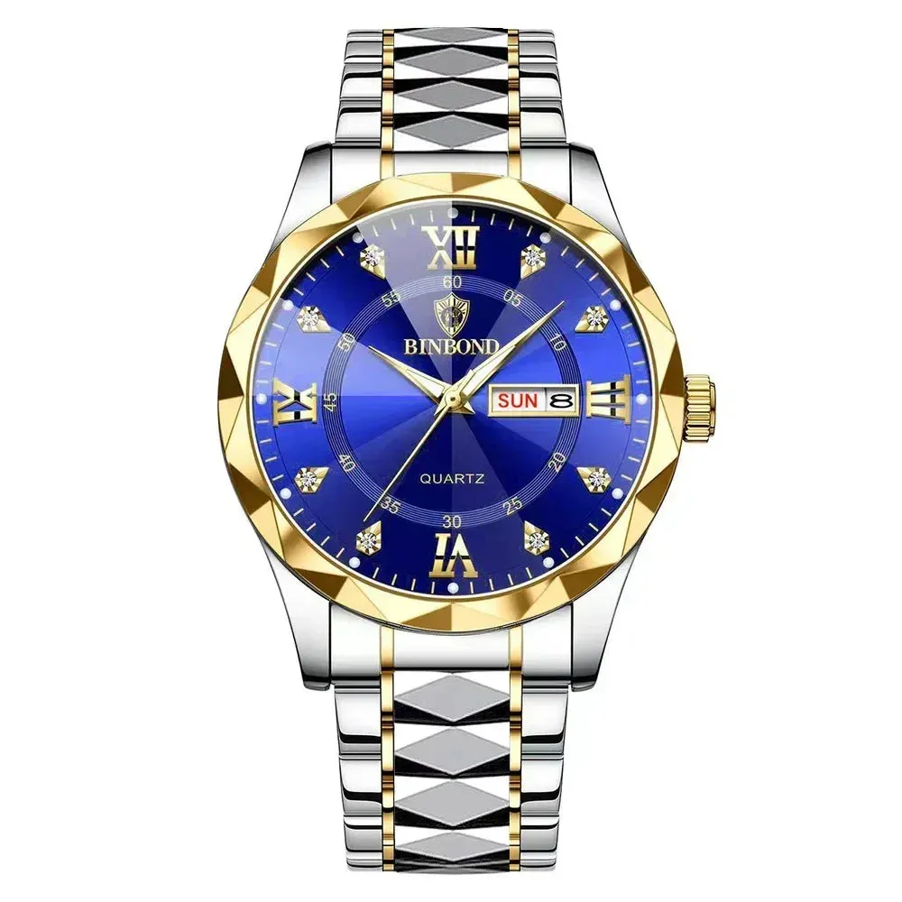 Men's Quartz Stainless Steel Waterproof Sport Week Date Clock Wristwatch