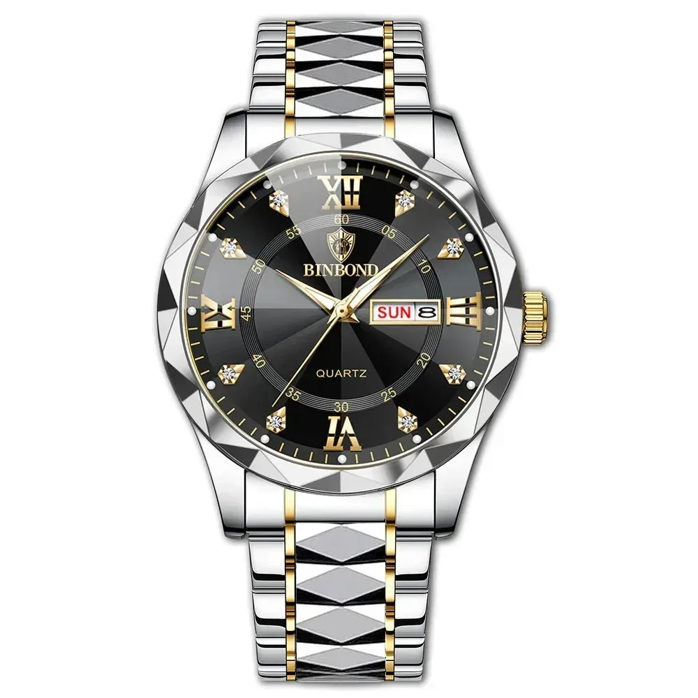 Men's Quartz Stainless Steel Waterproof Sport Week Date Clock Wristwatch
