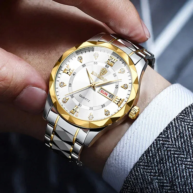 Men's Quartz Stainless Steel Waterproof Sport Week Date Clock Wristwatch