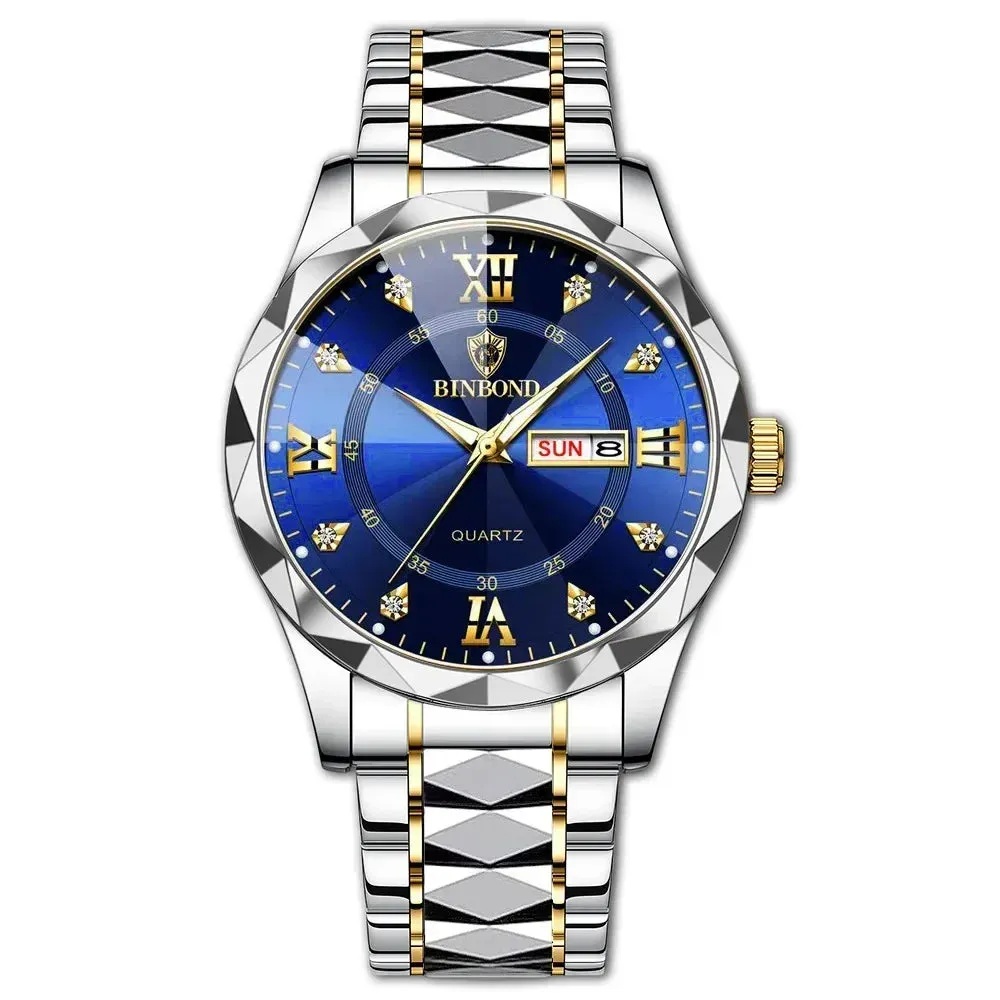 Men's Quartz Stainless Steel Waterproof Sport Week Date Clock Wristwatch