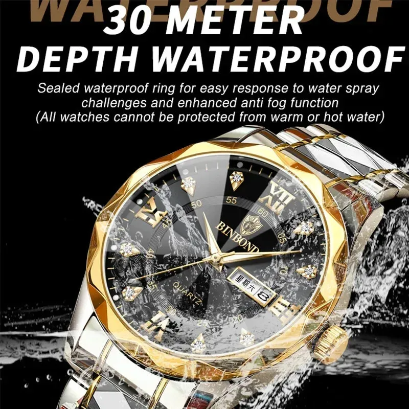 Men's Quartz Stainless Steel Waterproof Sport Week Date Clock Wristwatch