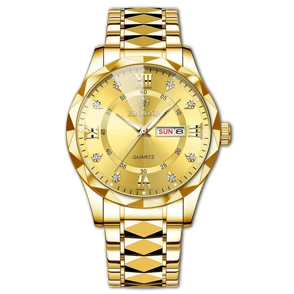 Men's Quartz Stainless Steel Waterproof Sport Week Date Clock Wristwatch