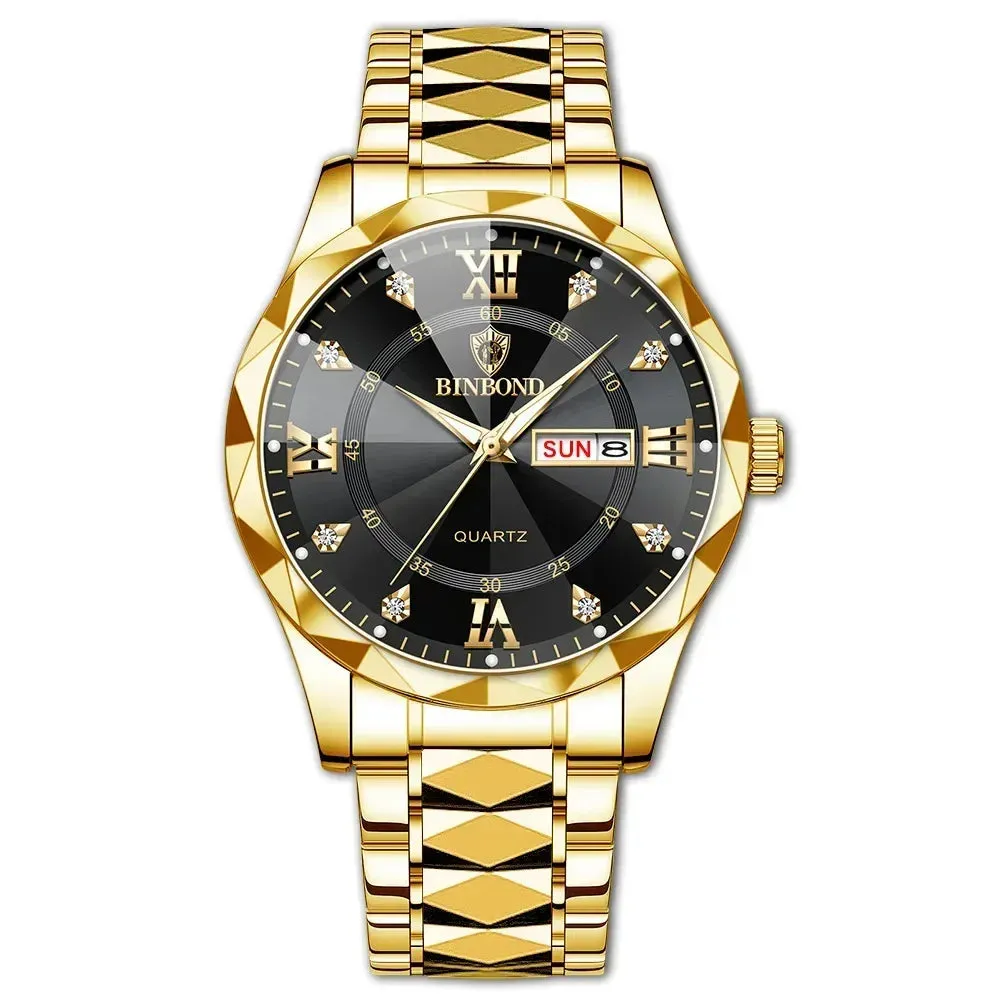 Men's Quartz Stainless Steel Waterproof Sport Week Date Clock Wristwatch