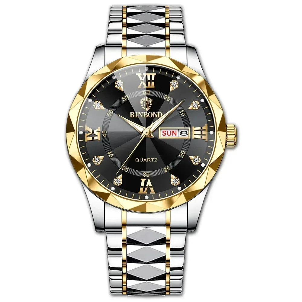 Men's Quartz Stainless Steel Waterproof Sport Week Date Clock Wristwatch