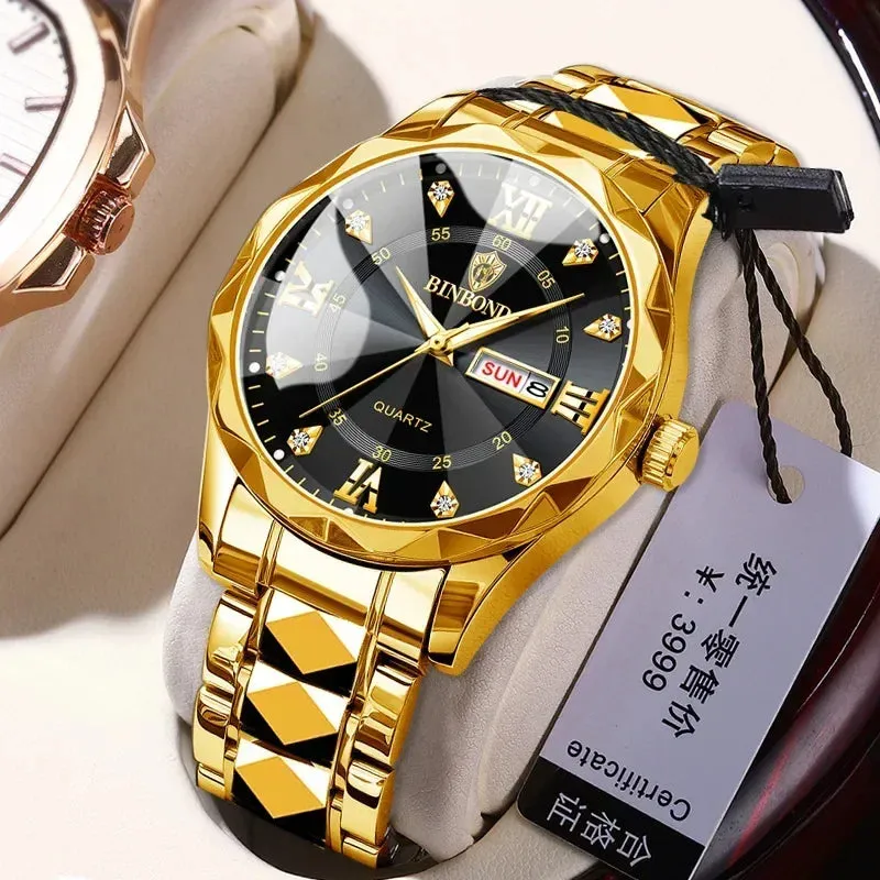 Men's Quartz Stainless Steel Waterproof Sport Week Date Clock Wristwatch