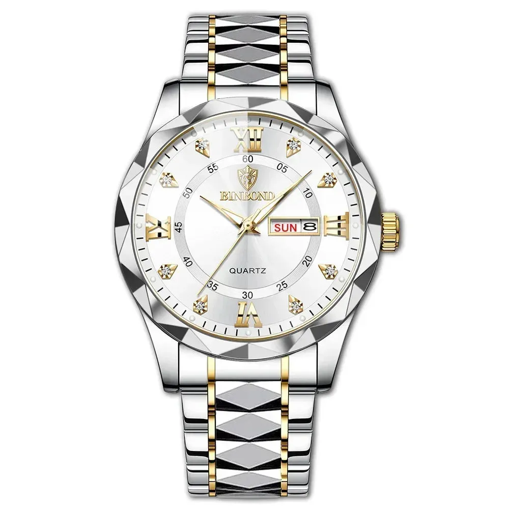 Men's Quartz Stainless Steel Waterproof Sport Week Date Clock Wristwatch