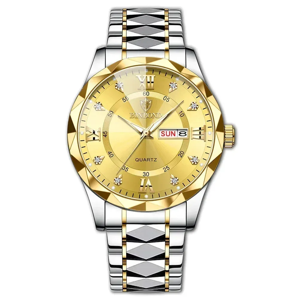 Men's Quartz Stainless Steel Waterproof Sport Week Date Clock Wristwatch
