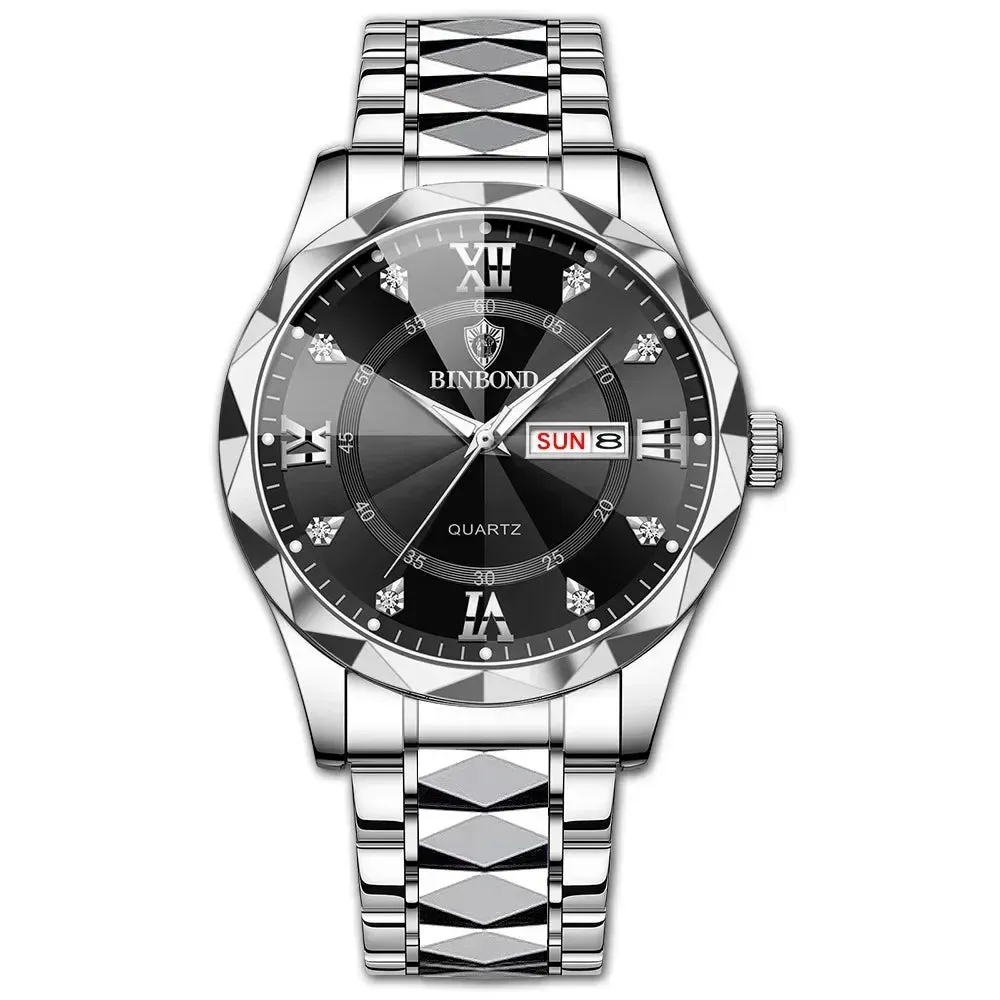 Men's Quartz Stainless Steel Waterproof Sport Week Date Clock Wristwatch