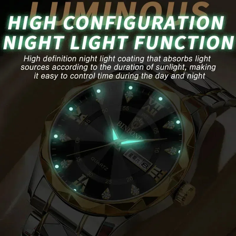 Men's Quartz Stainless Steel Waterproof Sport Week Date Clock Wristwatch