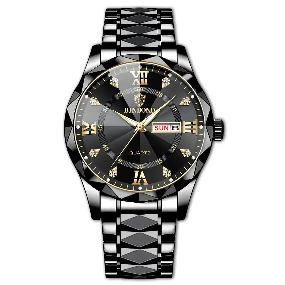 Men's Quartz Stainless Steel Waterproof Sport Week Date Clock Wristwatch