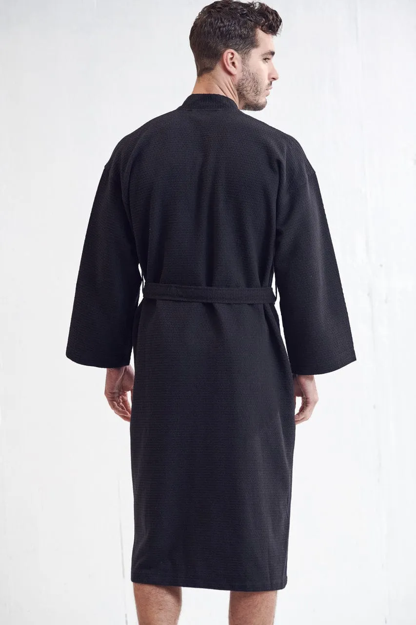 Men's Spa Cotton Turkish Bathrobe, Luxurious & Lightweight, Breathable & Softness, (Black)